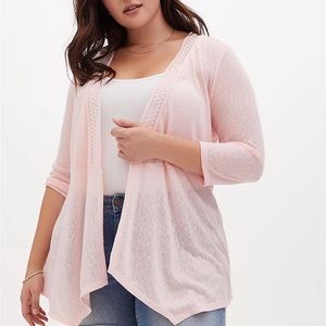 Torrid Peach Pink Slub Hacci Lace Inset Handkerchief Cardigan Women’s Size 4X